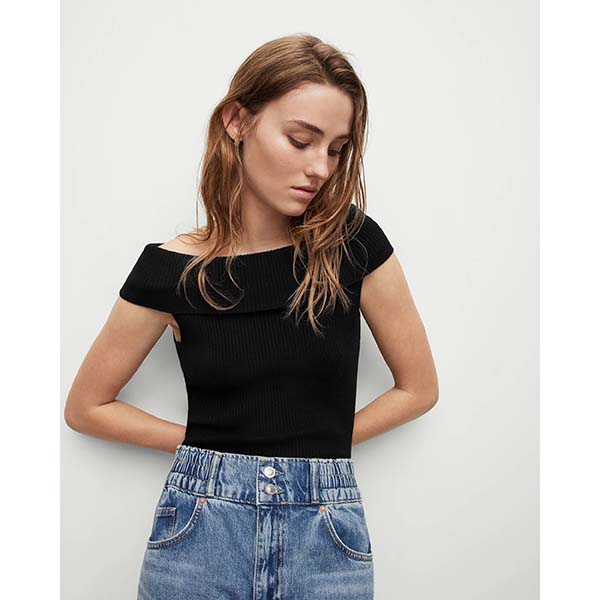 Allsaints Australia Womens Livia Off-The-Shoulder Ribbed Tops Black AU92-268